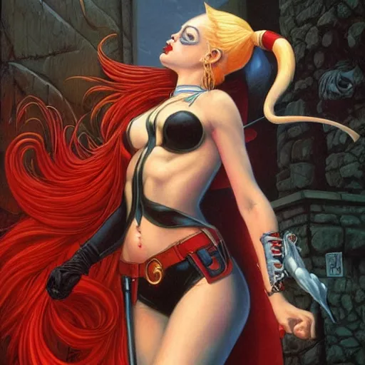 Image similar to an amazing masterpiece of art by gerald brom 🐐 🔥 harley quinn