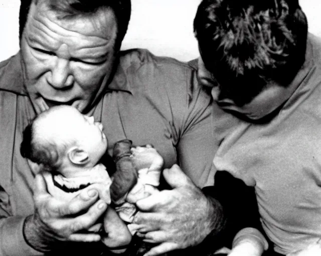 Image similar to william shatner yelling angrily at baby, photograph