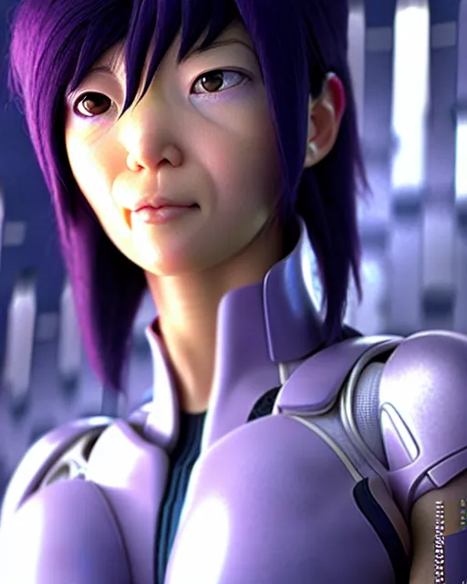 Image similar to weta disney pixar movie still portrait photo of motoko kusanagi ghost in the shell : : as cyborg woman by pixar : : by weta, wlop, ilya kuvshinov, rossdraws, artgerm, marvel, maxim cover, latex, octane render, sweaty, iridescent, bright morning, anime, liosh, mucha : :