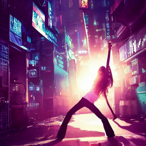 Prompt: a girl like (yoona, Elle Fanning), punching in a bag, background cyberpunk city, kpop, fullshot, photo, volumetric lighting, epic composition, intricate details, dark neon punk, by KDA