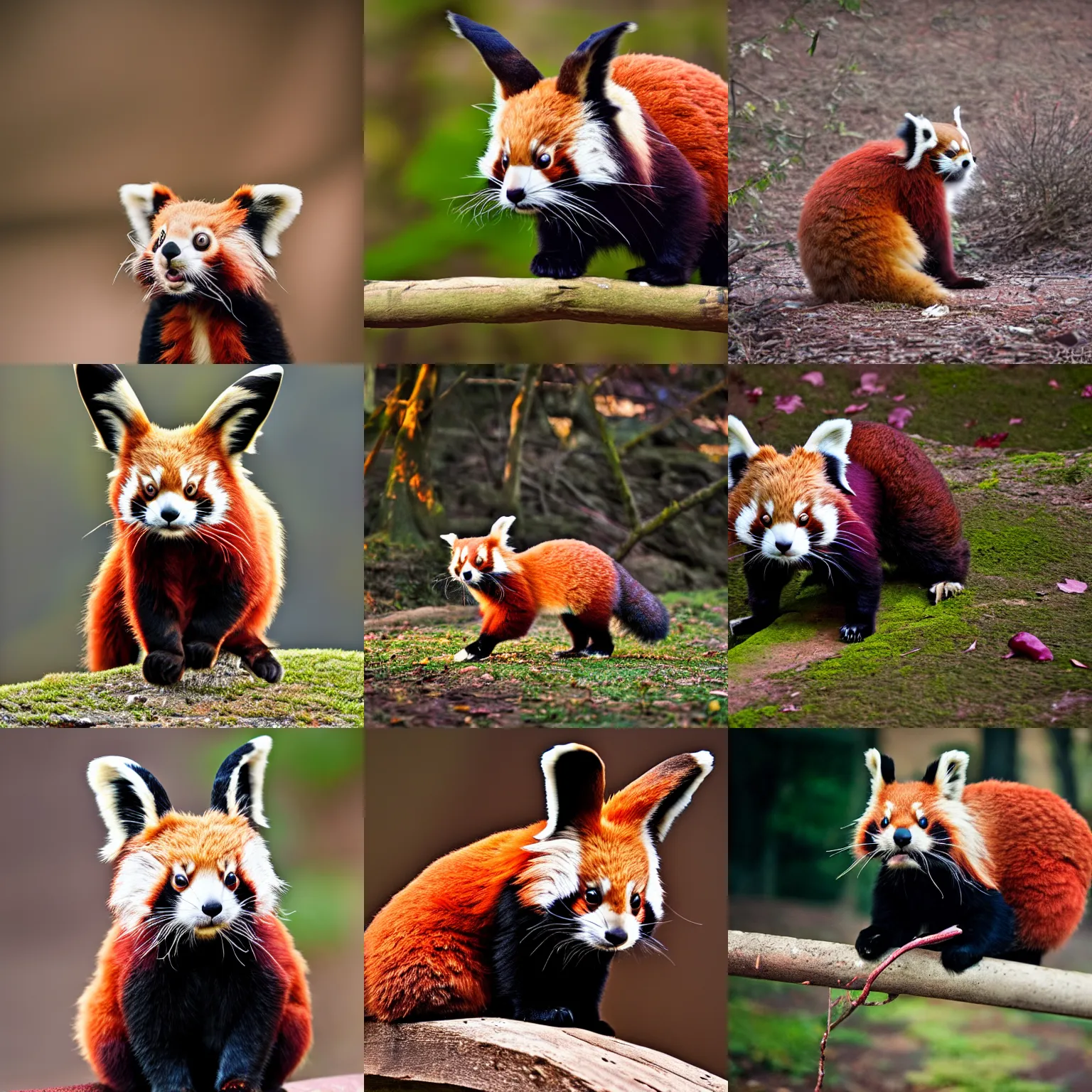 Prompt: a cross between a rabbit and a red panda, photography, f / 1 6, 2 2 mm lens, soft lighting