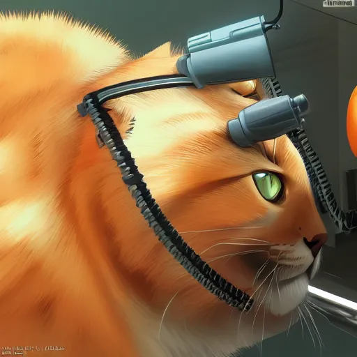 Prompt: an orange tabby gets a shot at the vet by ilya kuvshinov katsuhiro otomo