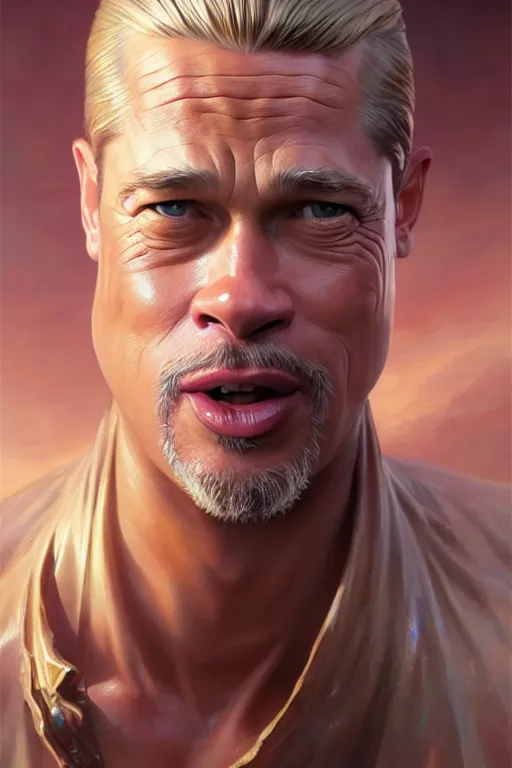 Prompt: a big round olive brad pitt face, hyper detailed, digital art, artstation, cinematic lighting, studio quality, smooth render, by peter mohrbacher, hajime sorayama, wayne barlowe, boris vallejo, aaron horkey, gaston bussiere, craig mullins