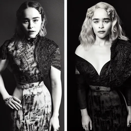 Image similar to studio photo of emilia clarke in a black room, elegant, studio lighting, beautiful skin