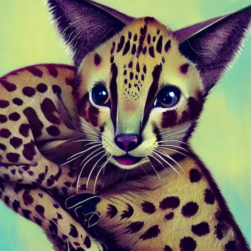 Prompt: serval cat being hugged by a koala, digital illustration portrait design, by android jones and greg rutkowski, retrowave color scheme, detailed, cinematic lighting, wide angle action dynamic portrait