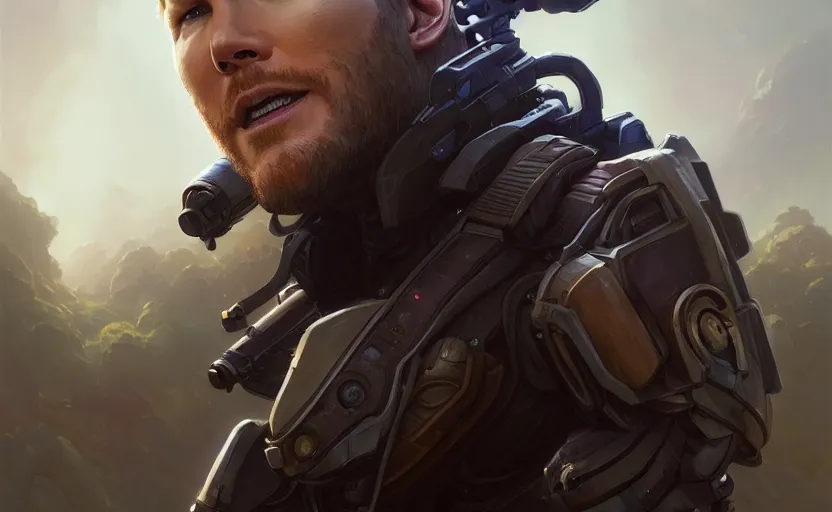 Image similar to highly detailed portrait of chris pratt, in xcom 2, stephen bliss, unreal engine, fantasy art by greg rutkowski, loish, rhads, ferdinand knab, makoto shinkai and lois van baarle, ilya kuvshinov, rossdraws, tom bagshaw, global illumination, radiant light, detailed and intricate environment