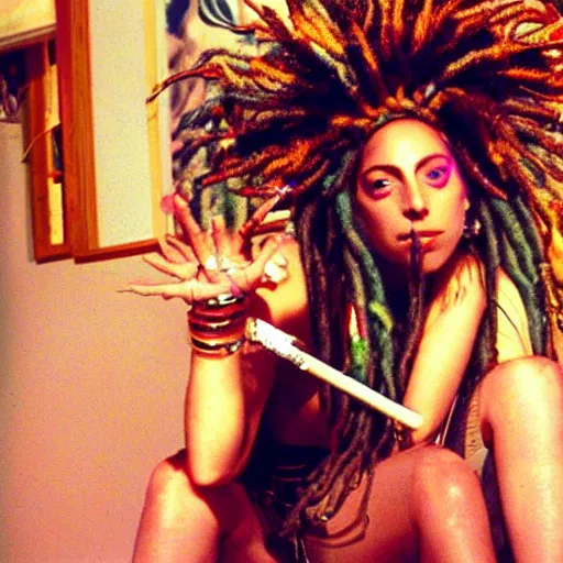 Image similar to lady gaga as a rastafari smoking a joint