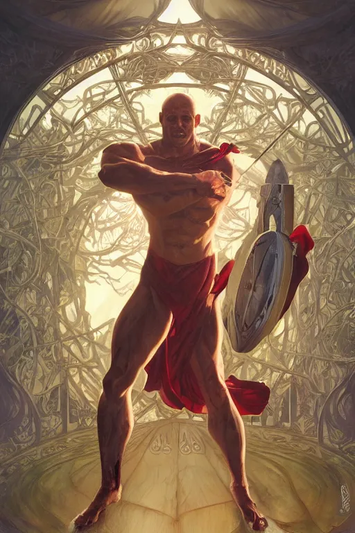 Image similar to portrait of doctor eggman as a herculian man, forest, full body, muscular, fantasy, intricate, elegant, highly detailed, digital painting, artstation, concept art, sharp focus, illustration, art by artgerm and greg rutkowski and alphonse mucha