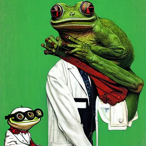 Image similar to doctor and pepe the frog by norman rockwell