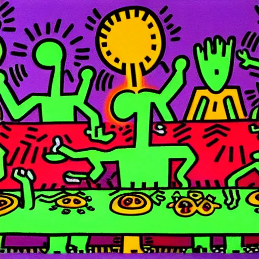 Image similar to The last supper, by Keith Haring