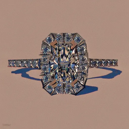 Image similar to engagement ring with two diamonds outside and one in the middle. concept art, victorian, multiple angles, schematic