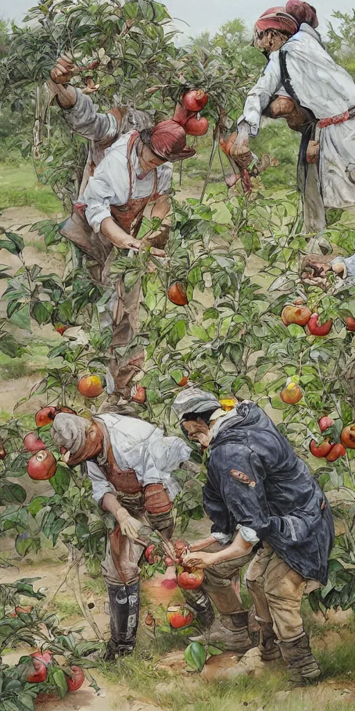 Prompt: oil painting scene from apple gardeners by kim jung gi