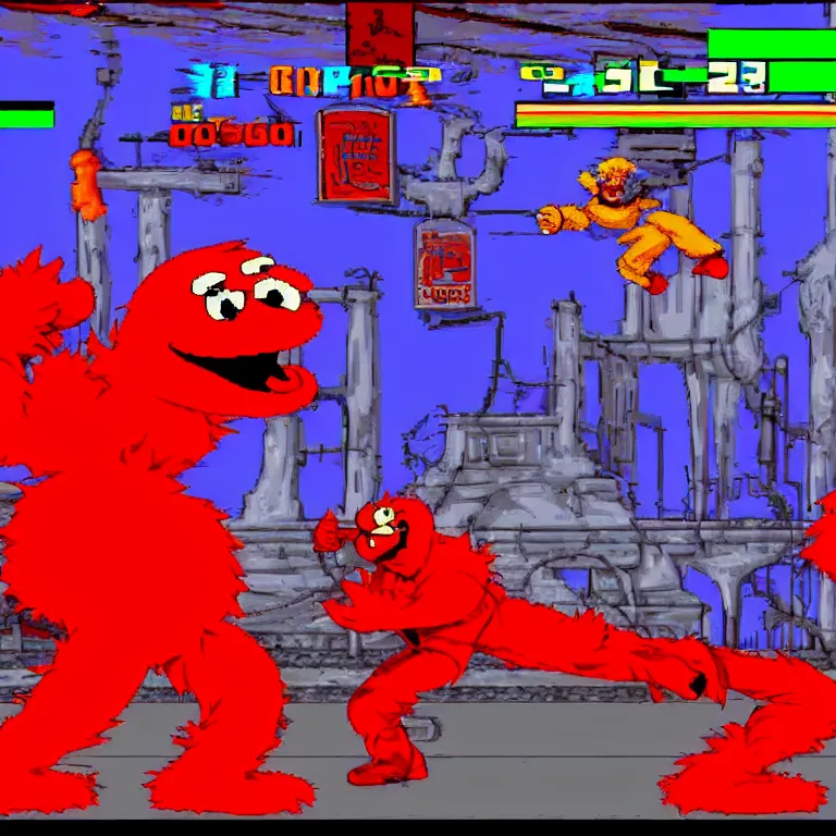 Prompt: Elmo in Street Fighter 2, screenshot