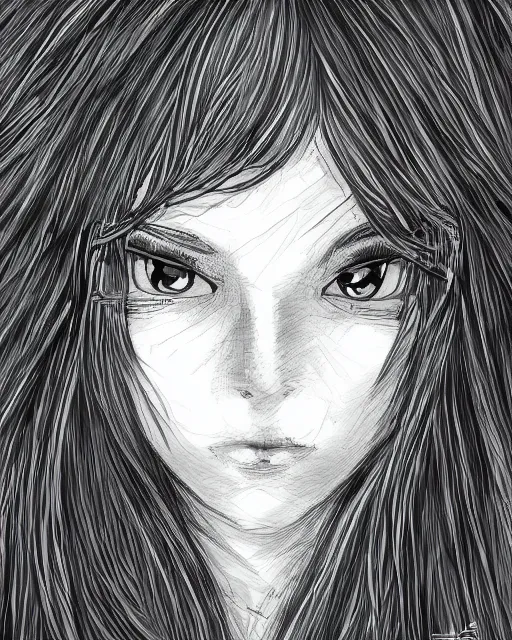 Image similar to Girl Doodle by Andrew Khok, flowing hair, anime, symmetrical face, trending on artstation, artstationHD, artstationHQ, patreon, 4k, 8k