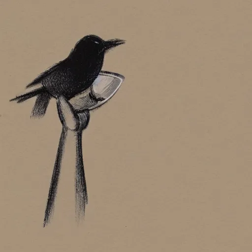 Image similar to bird holding a cup of coffee in hands, sketch