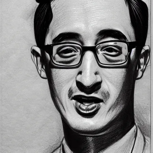 Image similar to A 1950s Style Comic-Like Drawing of Filthy Frank, grainy, realistic, hyperrealistic, very realistic, very very realistic, highly detailed, very detailed, extremely detailed, detailed, digital art, trending on artstation, detailed face, very detailed face, very detailed face, realism, HD Quality, 8k resolution, intricate details, body and head in frame, drawing, inked drawing, comic drawing, neat drawing, 1950s, 50s, in the style of Frank Hampson, in the style of Frank Bellamy, in the style of Dave Gibbons, in the style of Don Lawrence, in the style of Wally Wood