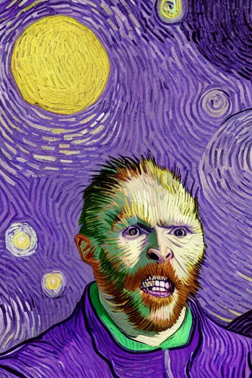 Image similar to selfie laughing purple space racoon by Vincent van Gogh