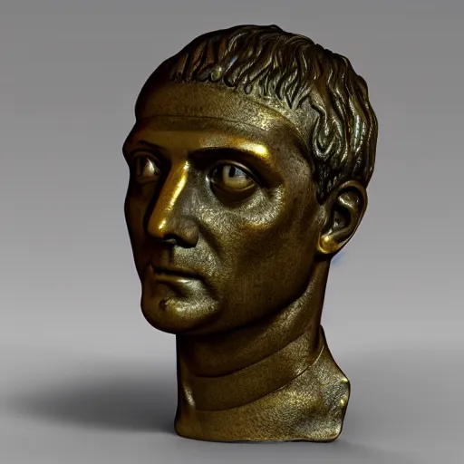 Prompt: 3 d renaissance statue head with a neon ring around the head, highly detailed