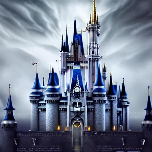 Image similar to A extremely highly detailed majestic hi-res beautiful, highly detailed mysterious pure all white brick immaculate disney hogwarts castle in black scary storm clouds high detail,ethereal, dramatic lightning, rim light, hyperrealistic, photorealistic, octante render, elegant, cinematic, high textures, hyper sharp, 8k, insanely detailed and intricate, graphic design, cinematic atmosphere, hypermaximalist, hyper realistic, super detailed, 4k HDR hyper realistic by Beeple, by Makoto Shinkai, syd meade, starwars, space art concept, digital art, unreal engine, WLOP, trending on artstation, 4K UHD image, octane render, artstation