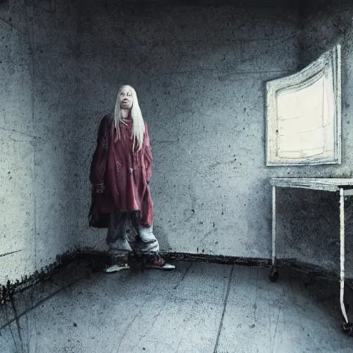 Image similar to grunge painting of billie eilish by michal karcz