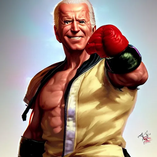 Image similar to joe biden as a street fighter character, cg animation, capcom, realistic, character select portrait, by artgerm, greg rutkowski, alphonse mucha, 3 d