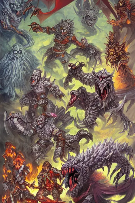 Image similar to various dungeons and dragons monsters painted by donato