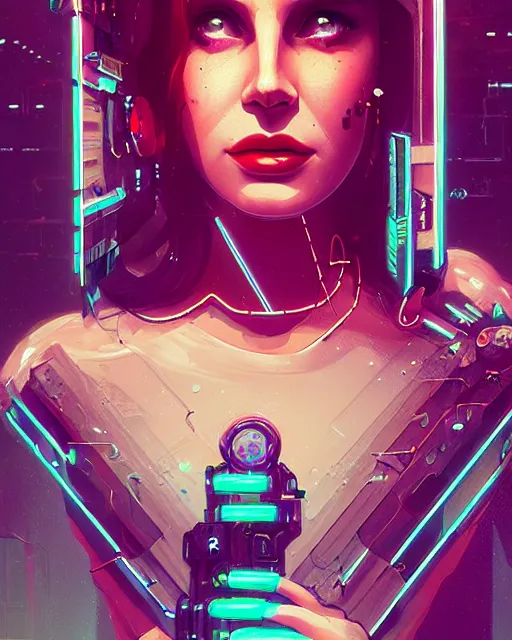 Image similar to portrait of lana del rey as a cyberpunk cyborg. sci - fi intricate abstract. intricate artwork, tear drops, roses, by tooth wu, wlop, beeple, dan mumford. concept art, octane render, trending on artstation, greg rutkowski, asymmetrical, cinematic arthouse, key art, hyper realism, iridescent accents