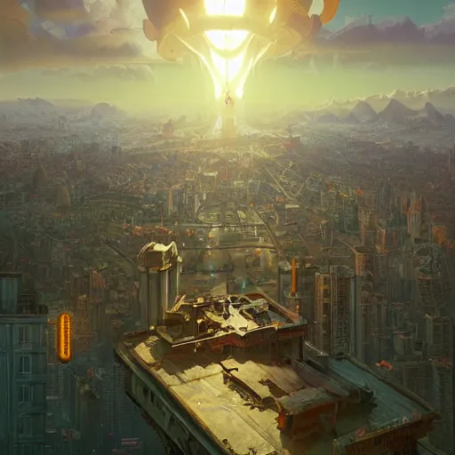 Image similar to giant diarrhea over city by simon stalenhag, d & d, fantasy, digital painting, unreal engine 5, photorealism, hd quality, 8 k resolution, cinema 4 d, 3 d, cinematic, professional photography, art by artgerm and greg rutkowski and alphonse mucha and loish and wlop