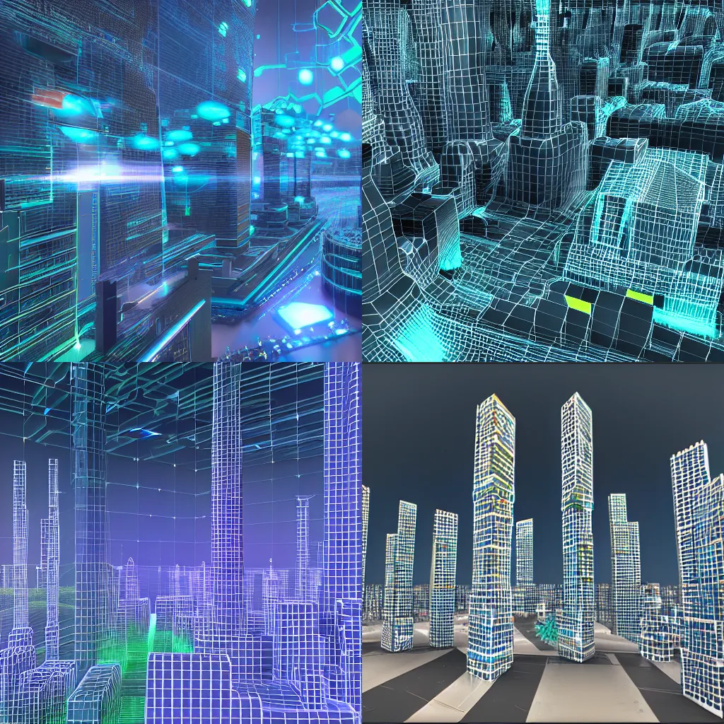Prompt: a city in cyberspace with floating data packets and towering information centers, 3d digital art, cinema4d