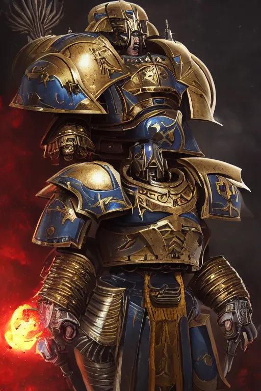 Image similar to armor portrait heros warhammer 4 0 k horus heresy fanart - the primarchs emperor by johannes helgeson animated with vfx concept artist & illustrator global illumination ray tracing hdr fanart arstation zbrush central hardmesh 8 k octane renderer comics stylized