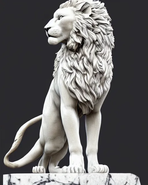 Prompt: a marble statue of a roaring lion, hyper realistic, 4 k, grainy marble, hyper detailed