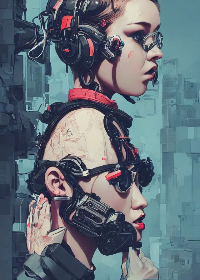 Image similar to highly detailed, ilya kuvshinov, rutkowski, simon roy, james jean, mcbess, portrait illustration of a cyberpunk military woman, colorful, cinematic composition, ray tracing, hyperrealism, photorealistic