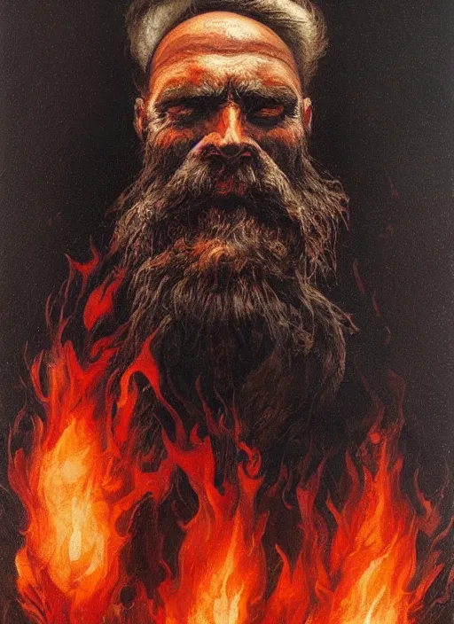 Image similar to portrait of grizzled sailor on sea of black flame, coherent! by brom, deep color, strong line, high contrast