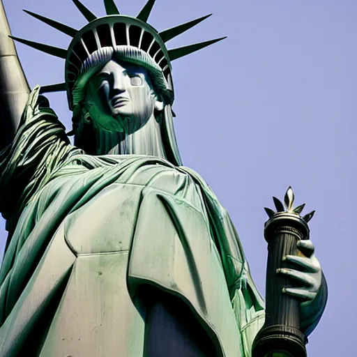 Prompt: photo of the statue of liberty as a taiwanese asian in taipei, copper cladding