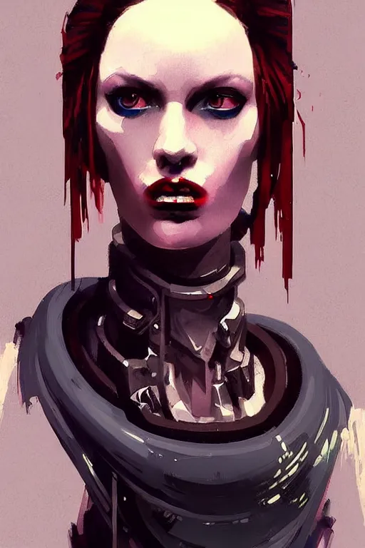 Prompt: full character portrait max mad cyberpunk warhammer 4 0 k, medic sapper not the girl with the pearl earring character design, painting by trending on artstation, jeffery catherine jones