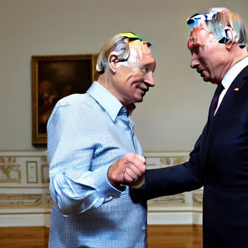 Image similar to biden and putin playing rock paper scissors, no one wins