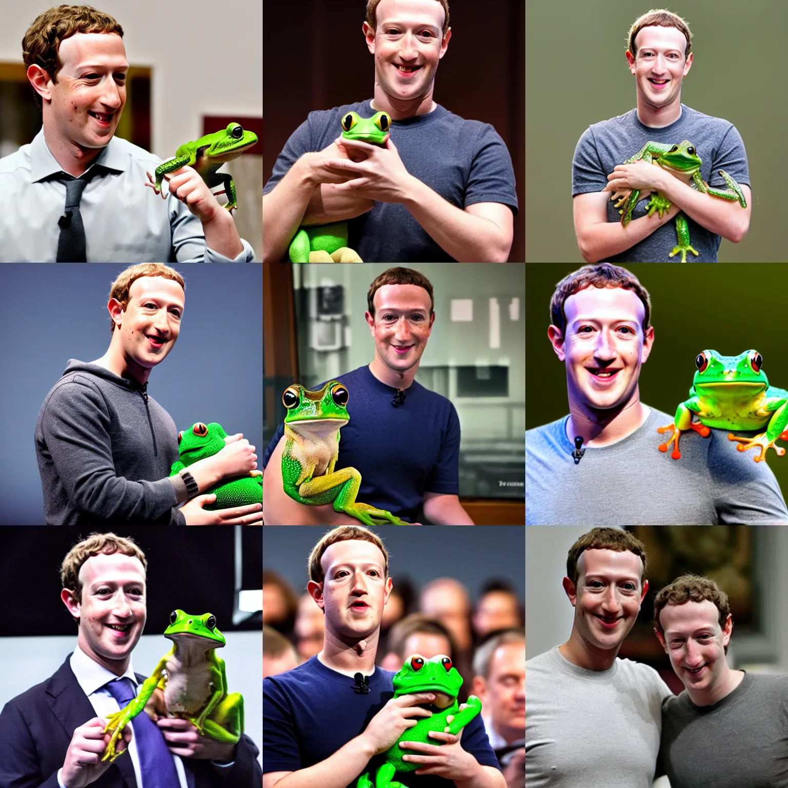 Prompt: mark zuckerberg holding his pet frog