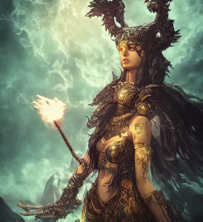 Image similar to unreal engine render + a goddess, tarot card, dark souls colour scheme, luminal, smooth, coherent, high detailed, kerem beyit, featured on artstation, instagram HD, unreal engine