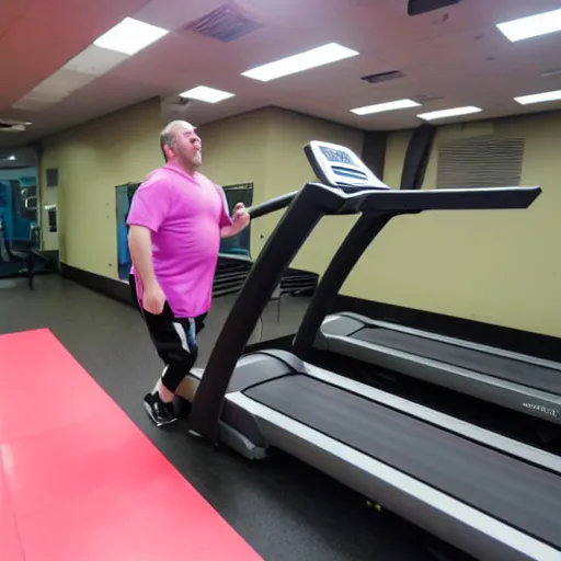 Prompt: obese saul goodman running on a treadmill at the gym