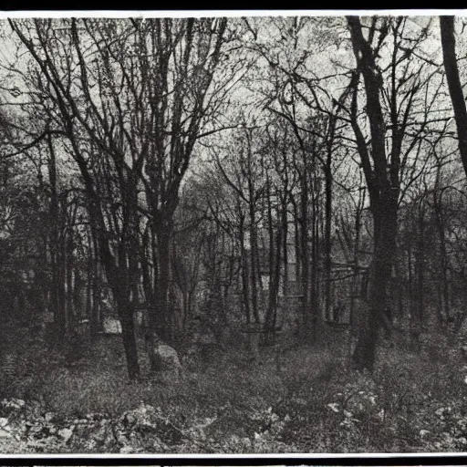 Image similar to A vintage photograph of a creepy and scary alien sight in the woods at night, macabre W- 768