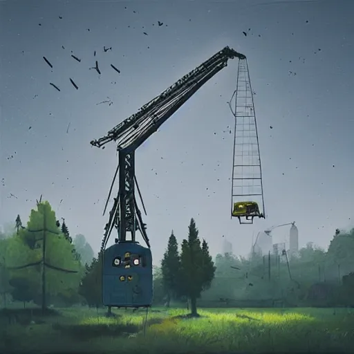 Image similar to an abandoned giant crane shaped like a beetle, art by simon stalenhag