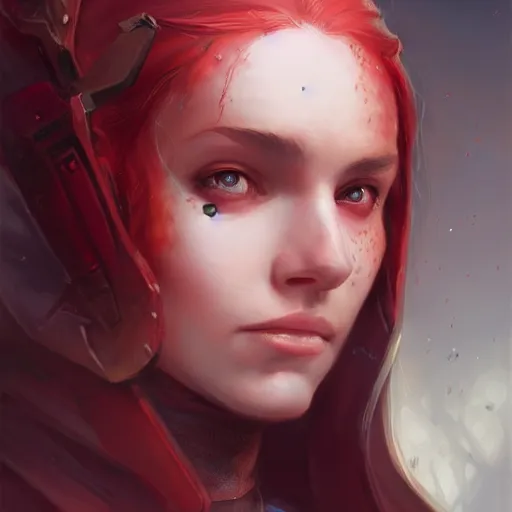 Image similar to draconic girl, portrait, highly detailed, trending on artstation, d & d, concept art, sharp focus, red hair, illustration, digital painting, art by artgerm and greg rutkowski and magali villeneuve