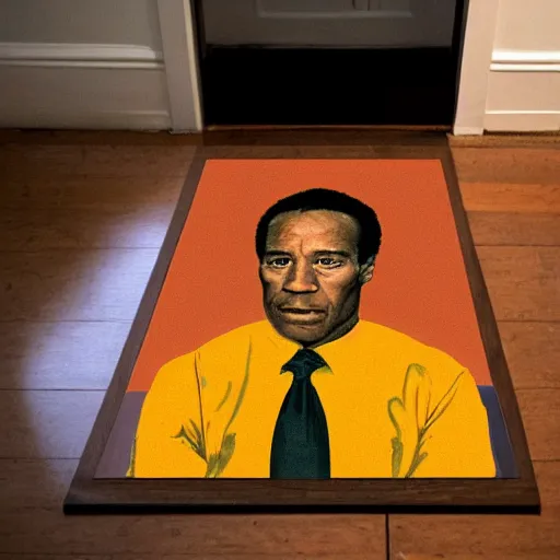 Image similar to an orange juice spilled on the floor making a portrait of o j simpson