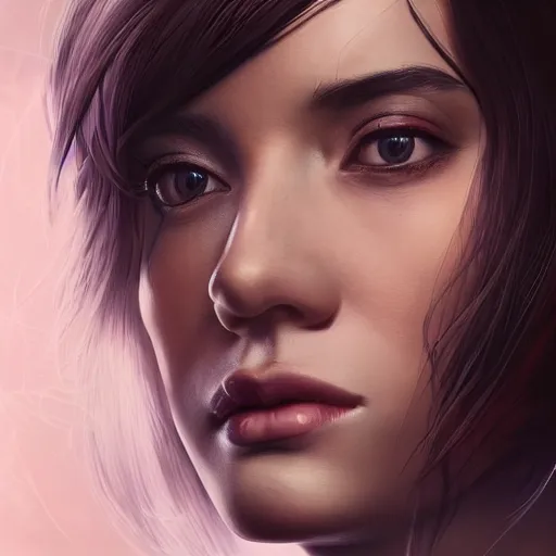 Image similar to portrait of chloe from detroit by artgerm, close up, portrait, cinematic, elegant, artstation, intricate, highly detailed, digital painting, artstation, concept art, sharp focus, illustration, cyberpunk, cgsociety, 8 k