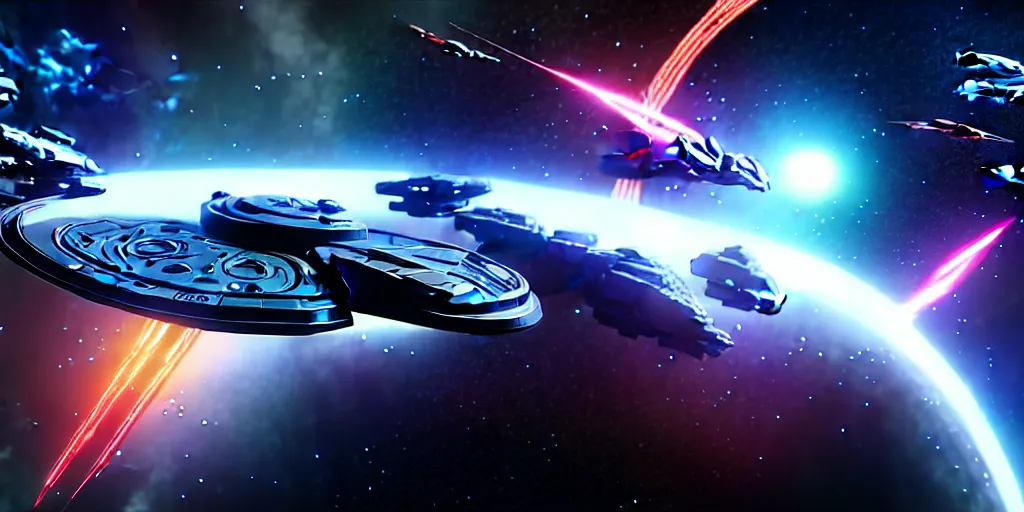 Image similar to futuristic space battle hyperdetailed, artstation, cgsociety, in the style star trek 8 k