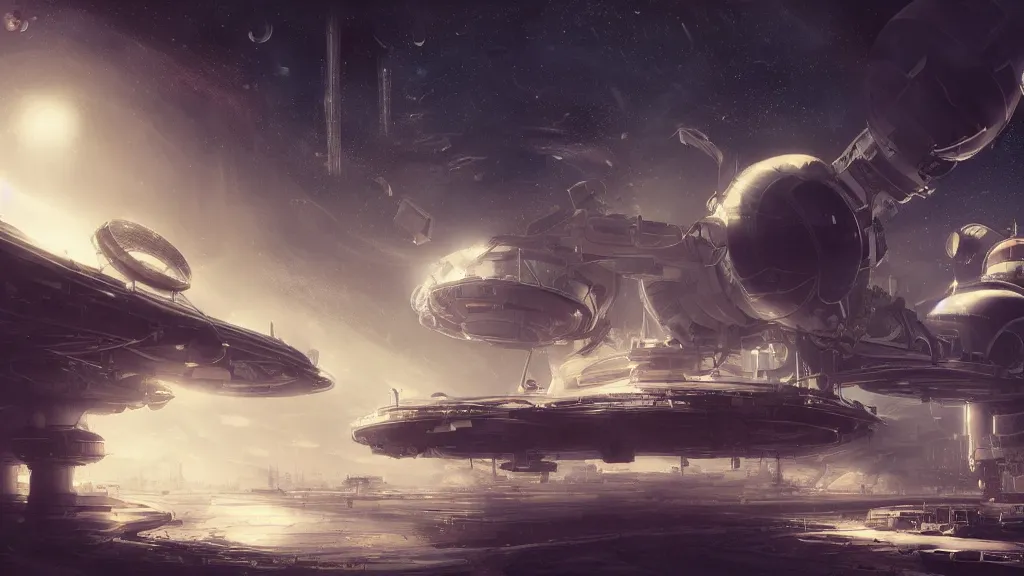 Image similar to orbital space station. andreas achenbach, artgerm, mikko lagerstedt, zack snyder