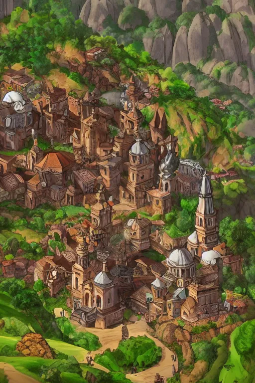 Image similar to Ouro preto Minas gerais by dofus online Rendering with several goblins . full of details, by squaresoft and breath of fire 4, Matte painting, trending on artstation and unreal engine