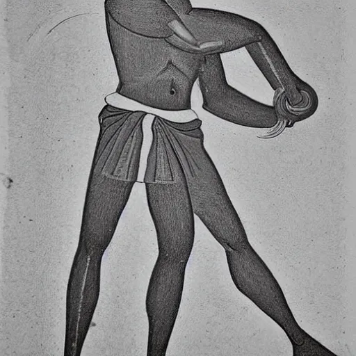 Image similar to Egyptian drawing of a man using a shake weight, ancient, photorealistic