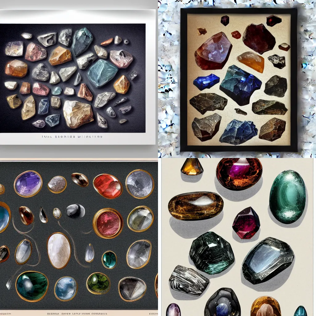 Prompt: full page antique lithograph of gemstones minerals, White background, art print, clean brush stroke, realistic highly detailed, 8k post-processing highly detailed, rendered by octane engine, esty — width 320 —height 512