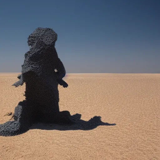 Image similar to a monster made out of sand in the desert with a tornado